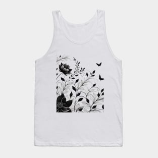 Simple black and white flower botanical pattern Tank Top